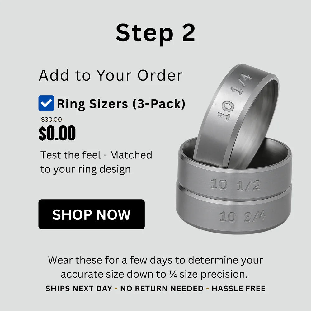 Step 2 - Free 3-Pack Ring Sizers for Accurate Wedding Band Fit | Includes Sizes in ¼ Increments | Ships Next Day | No Return Needed | Hassle-Free Sizing