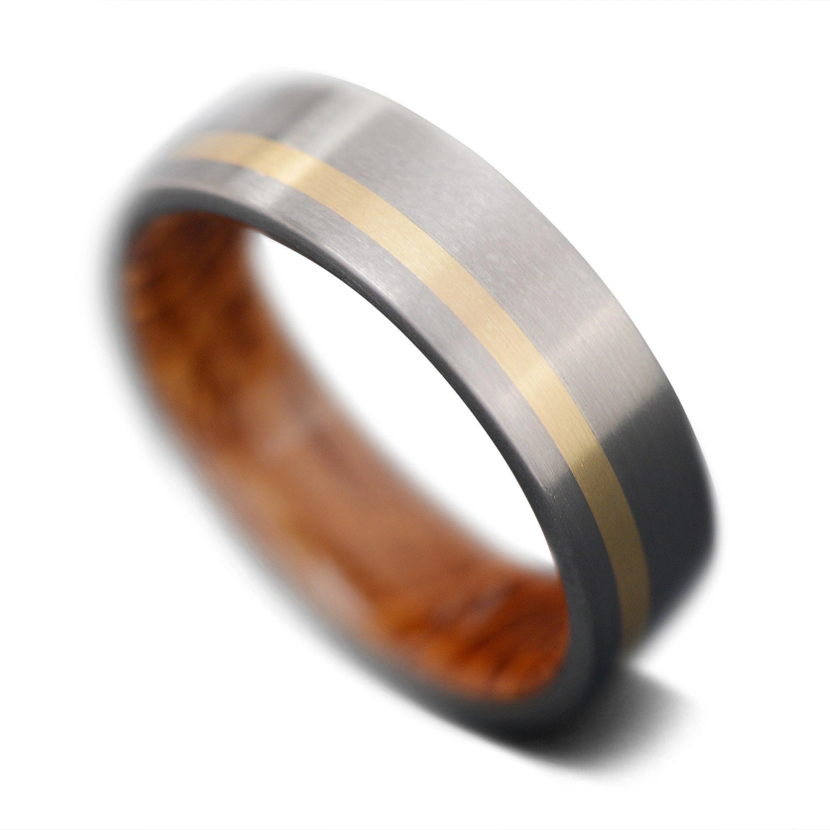 Titanium Men's Wedding Band with 14KY Gold & Whiskey Barrel Oak 7mm
