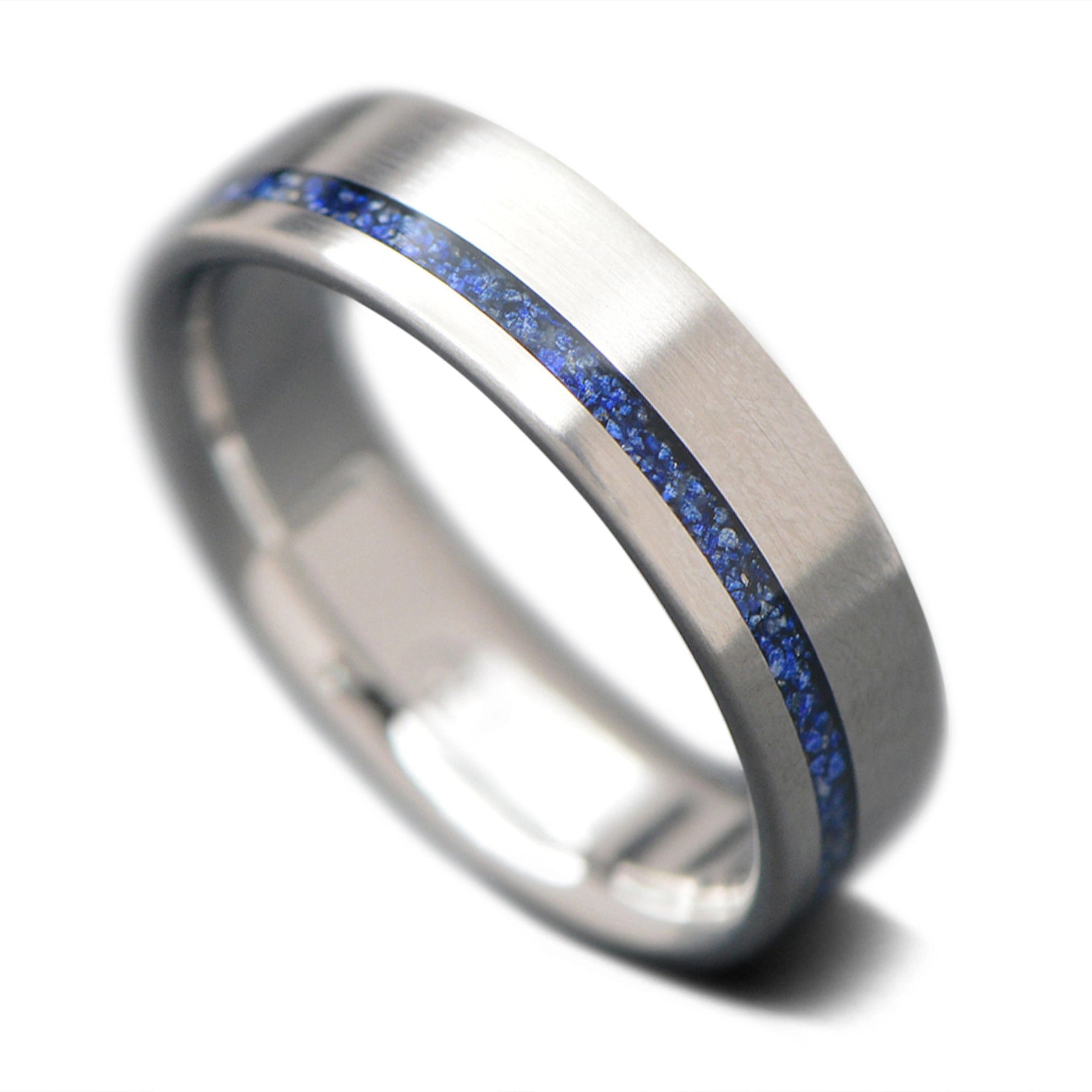 Unique Titanium Men Wedding Band with Lapis Lazuli Inlay | 6mm | Flat
