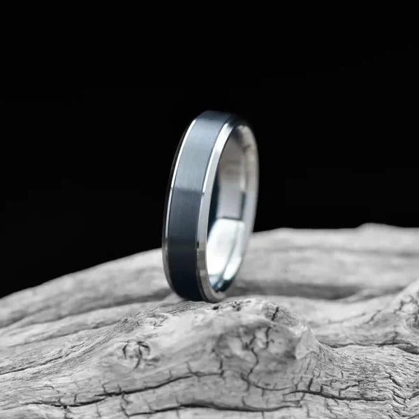 Unique Titanium Wedding Band with Black Zirconium Inlay | 6mm | Bevel