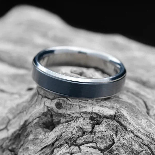 Unique Titanium Wedding Band with Black Zirconium Inlay | 6mm | Bevel