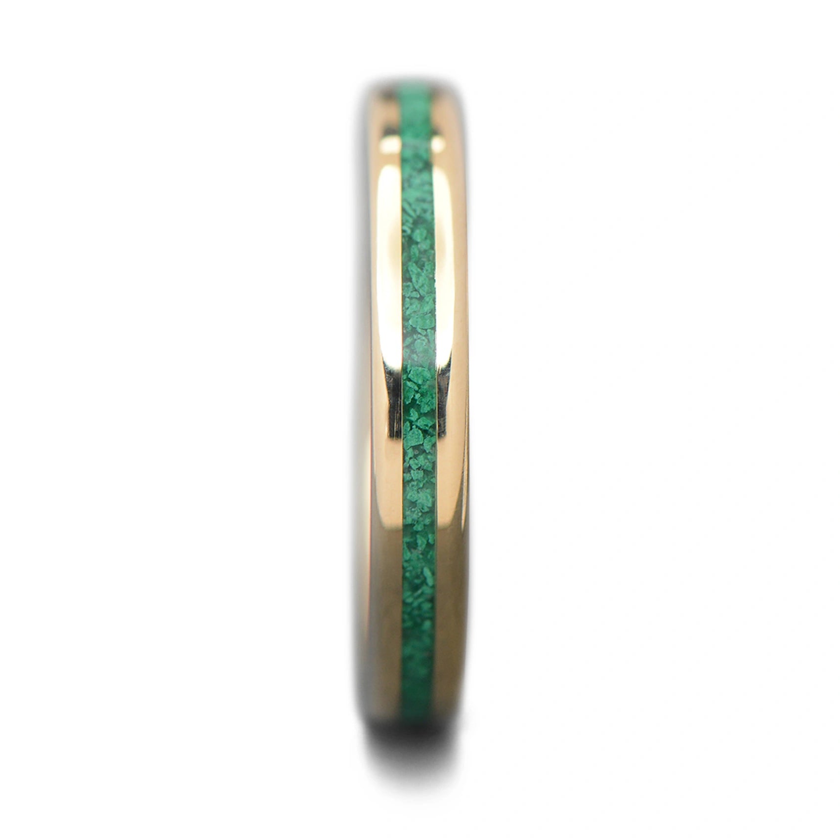 Unique Yellow Gold Wedding Band with Green Malachite Inlay | 3mm