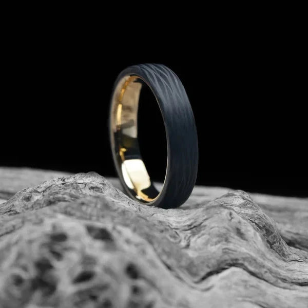 Cross-Cut Wave Wedding Band with 14KY Inner Sleeve on white sea branch, 5mm Custom Matte Finish, Unique Wedding Ring with Free Engraving