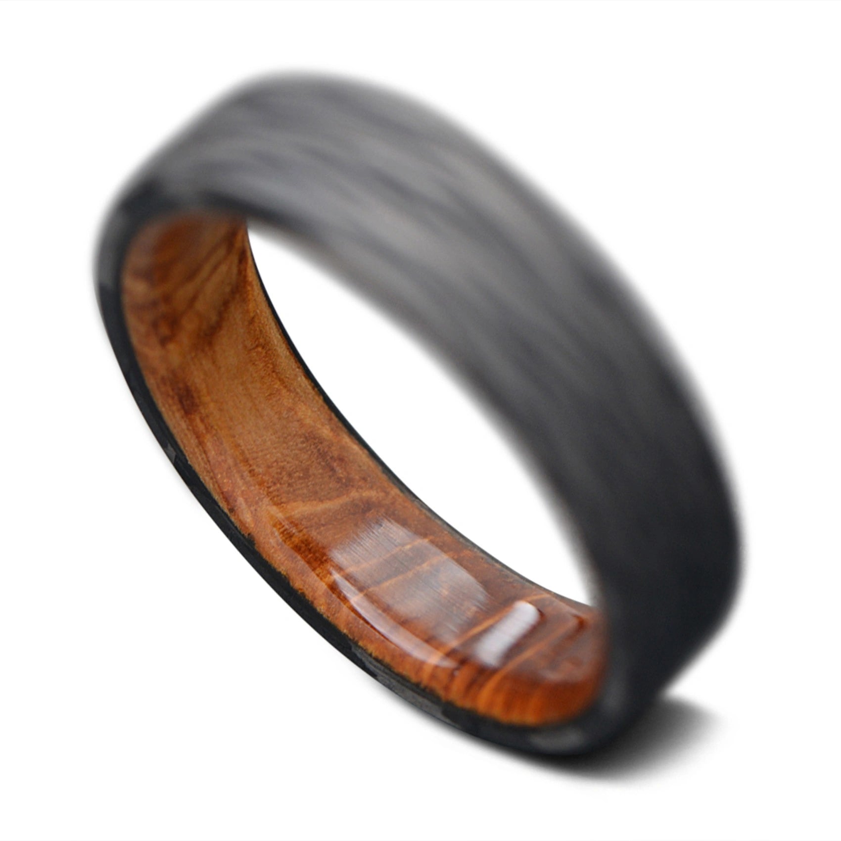 Carbon Fiber Wave ring with Whiskey Barrel Oak | Men's Wedding Band
