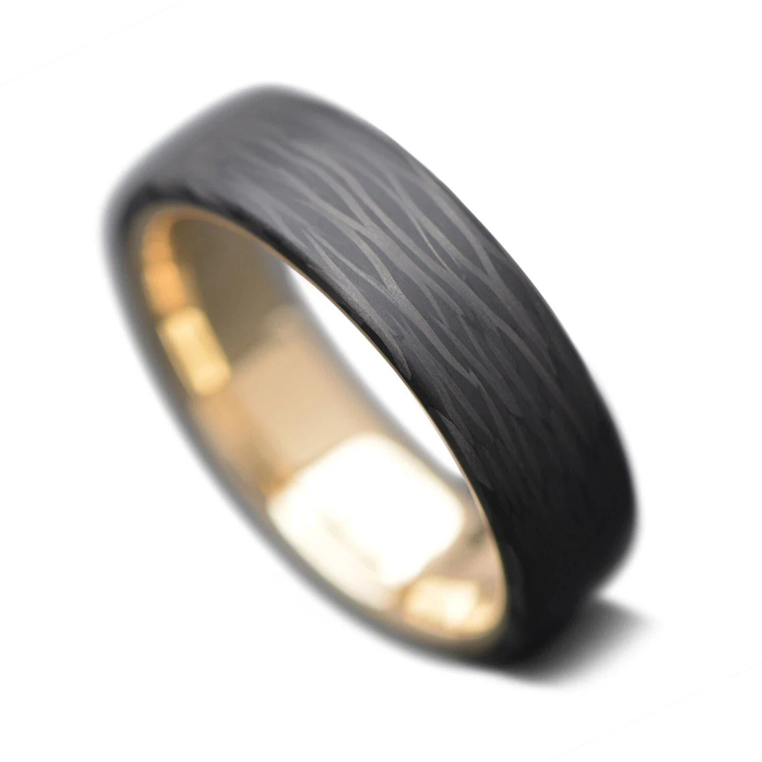 Carbon Fiber Wave ring with 14K Yellow Gold Sleeve Men's Wedding Band