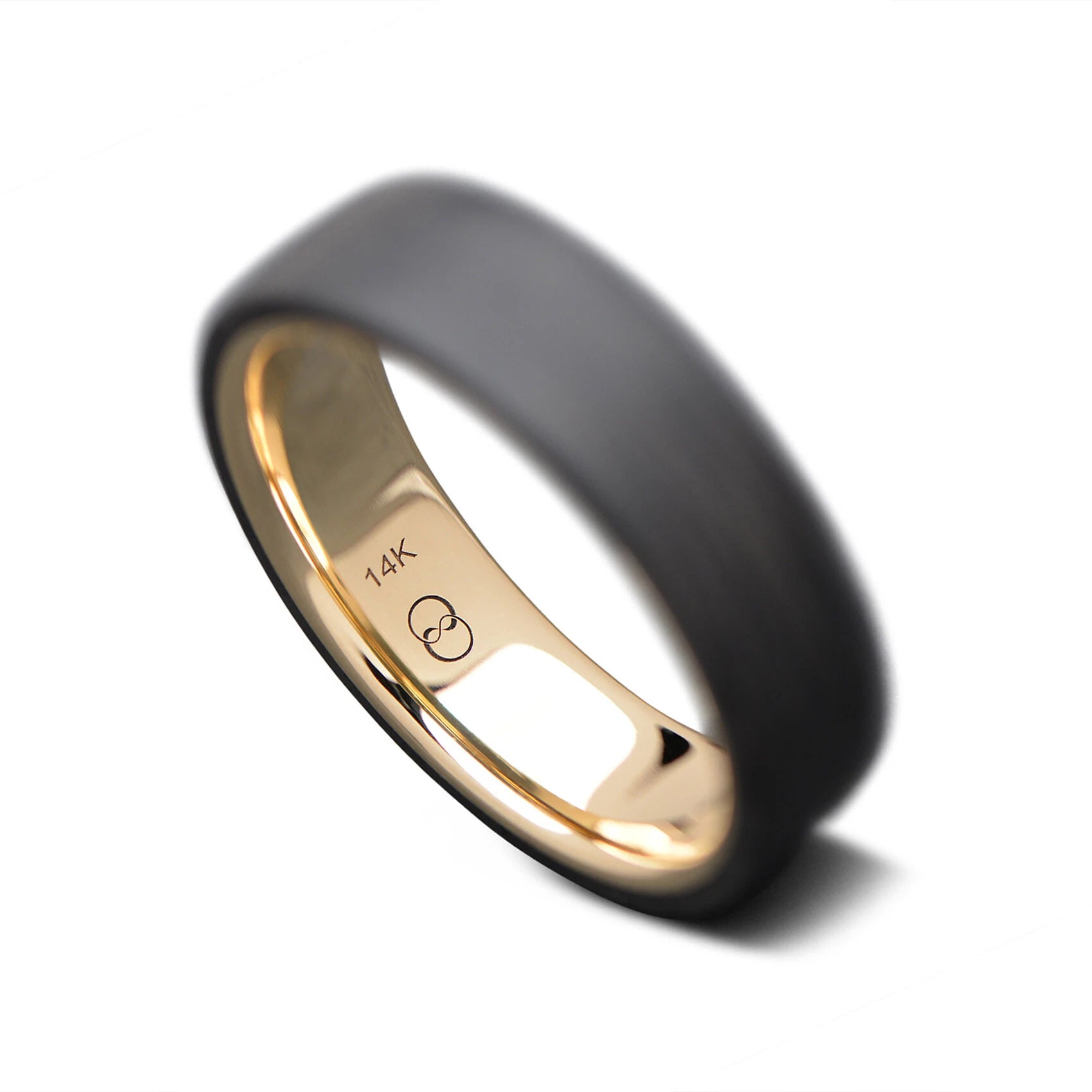 Carbon Fiber Wave ring with 14K Yellow Gold Sleeve Men's Wedding 