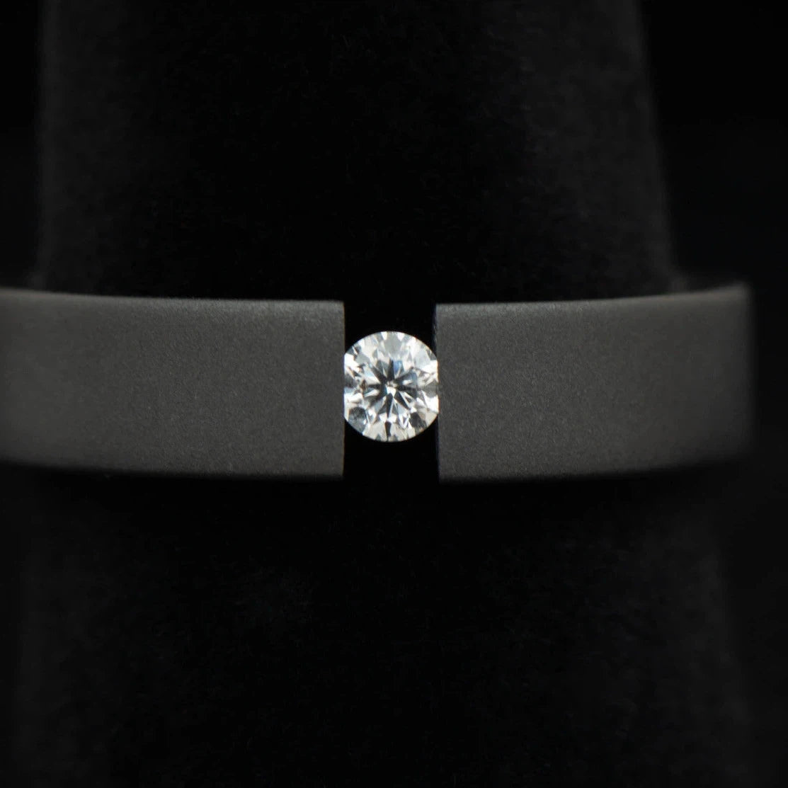 Black Zirconium Engagement Ring Tension Set Diamond Stone | 5mm     0.1 Carats - GH Color - SI1 Clarity