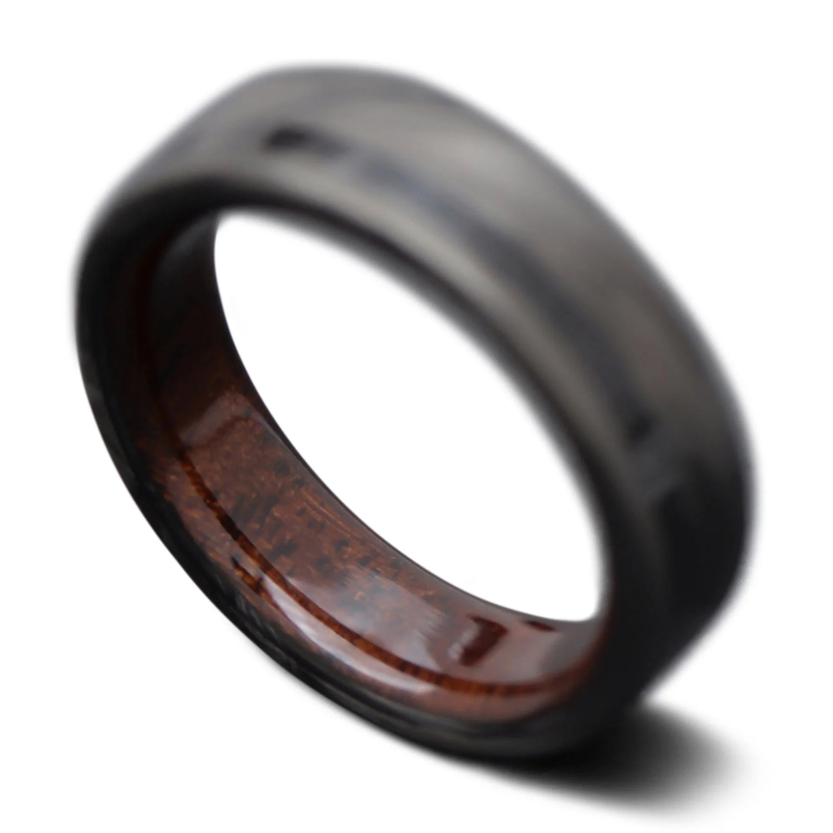 Forged Carbon Ring Black Onyx Inlay and Walnut | Men's Wedding Band
