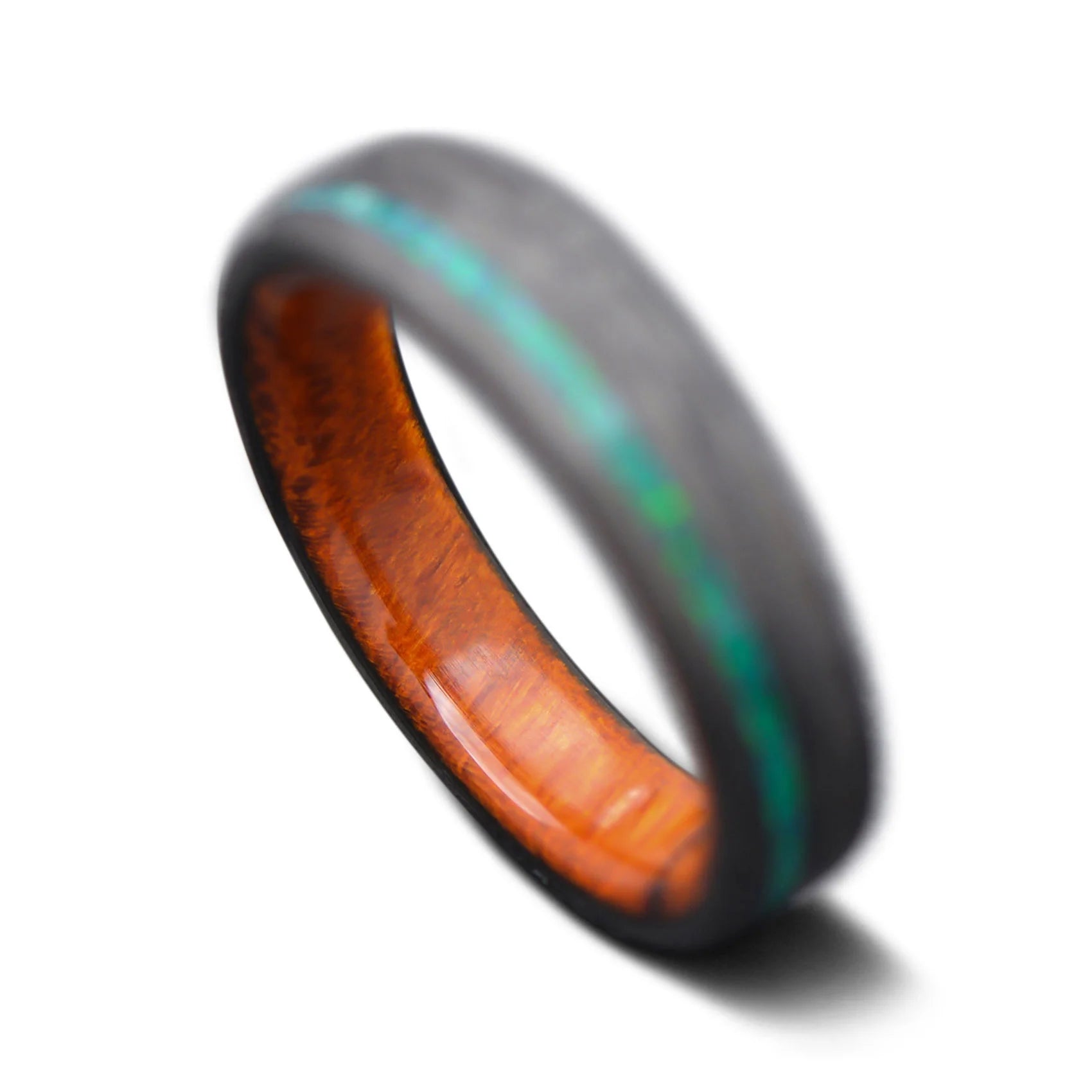 Forged Carbon Ring Opal Inlay and Wood Inner | Men's Wedding Band