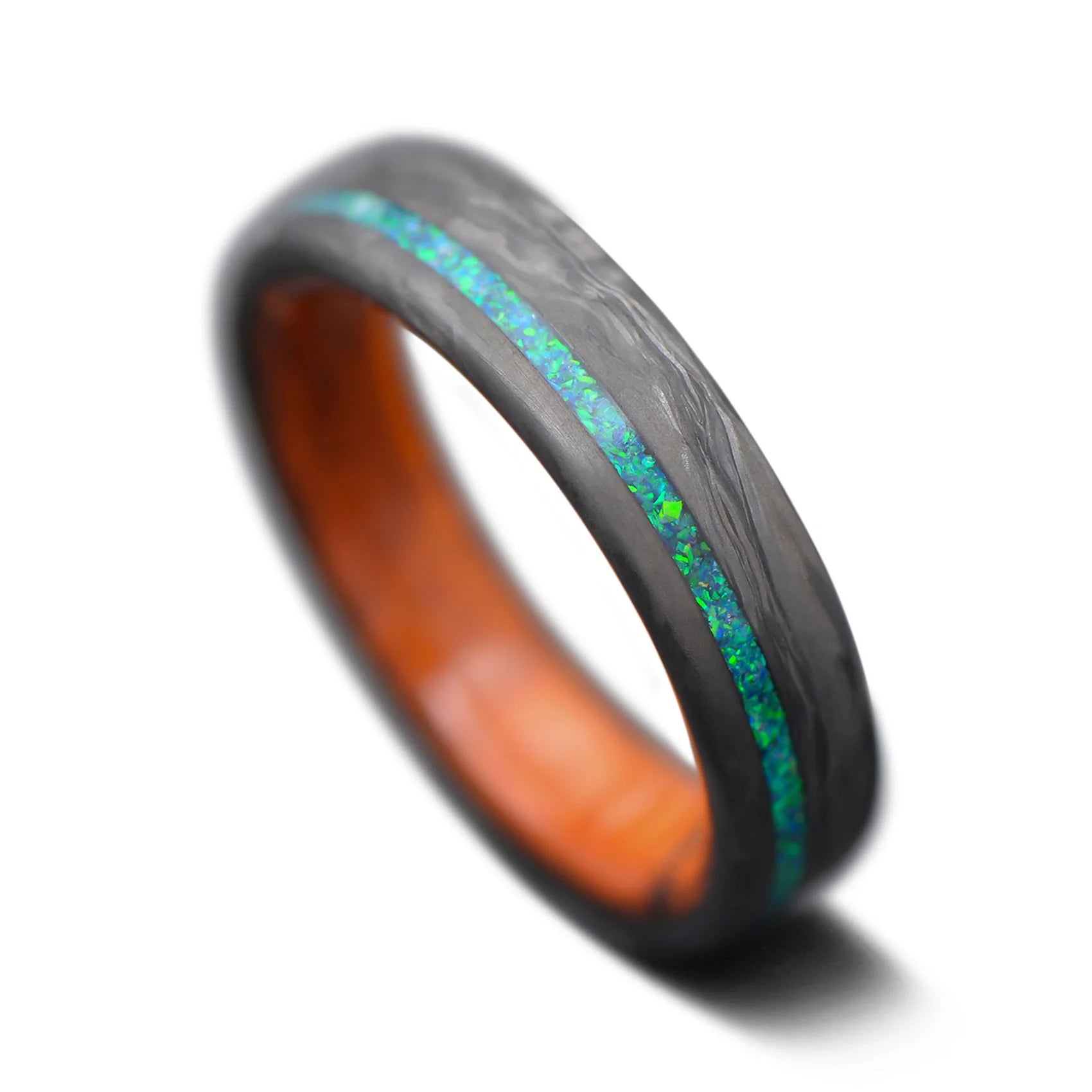 Forged Carbon Ring Opal Inlay and Wood Inner | Men's Wedding Band