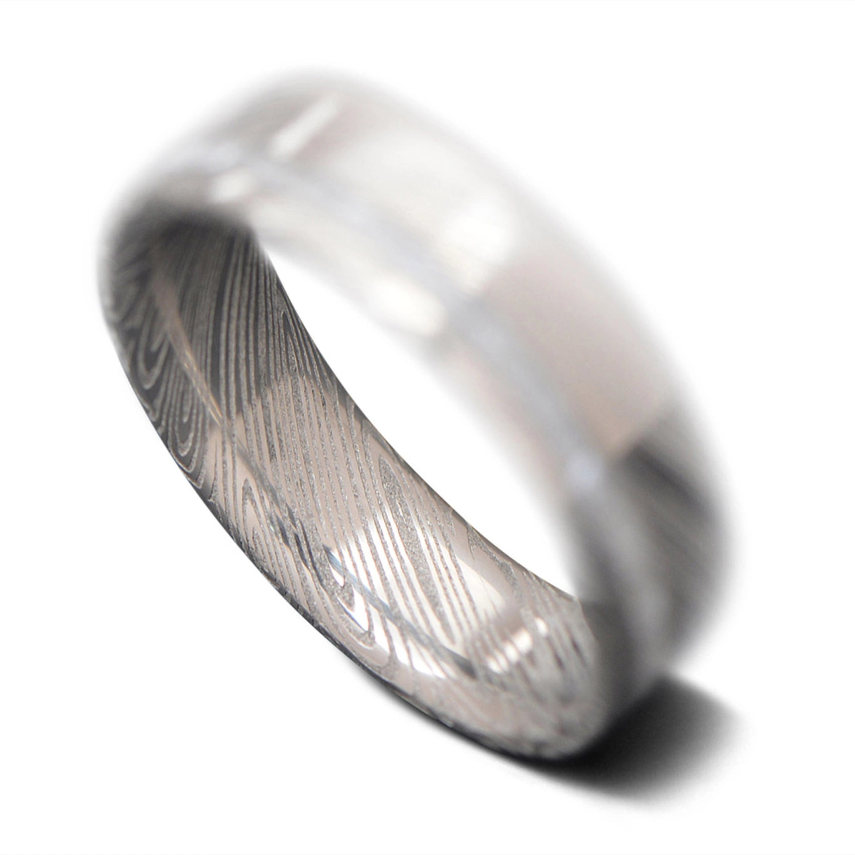 Damascus Men's Wedding Band with Mother of Pearl Inlay | 6mm | Flat 