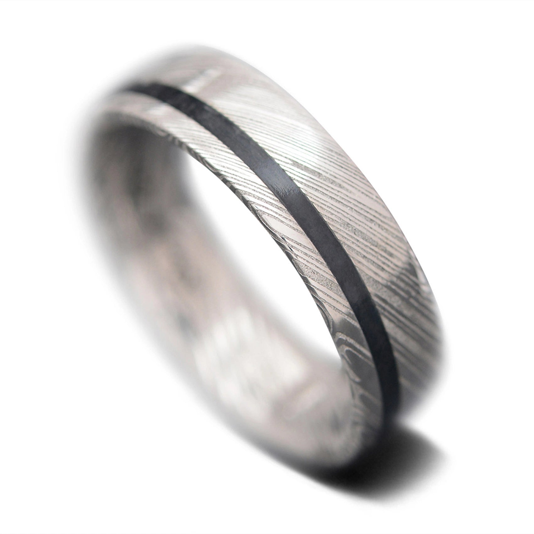Damascus Men's Wedding Band with Black Onyx Mineral Inlay | 6mm