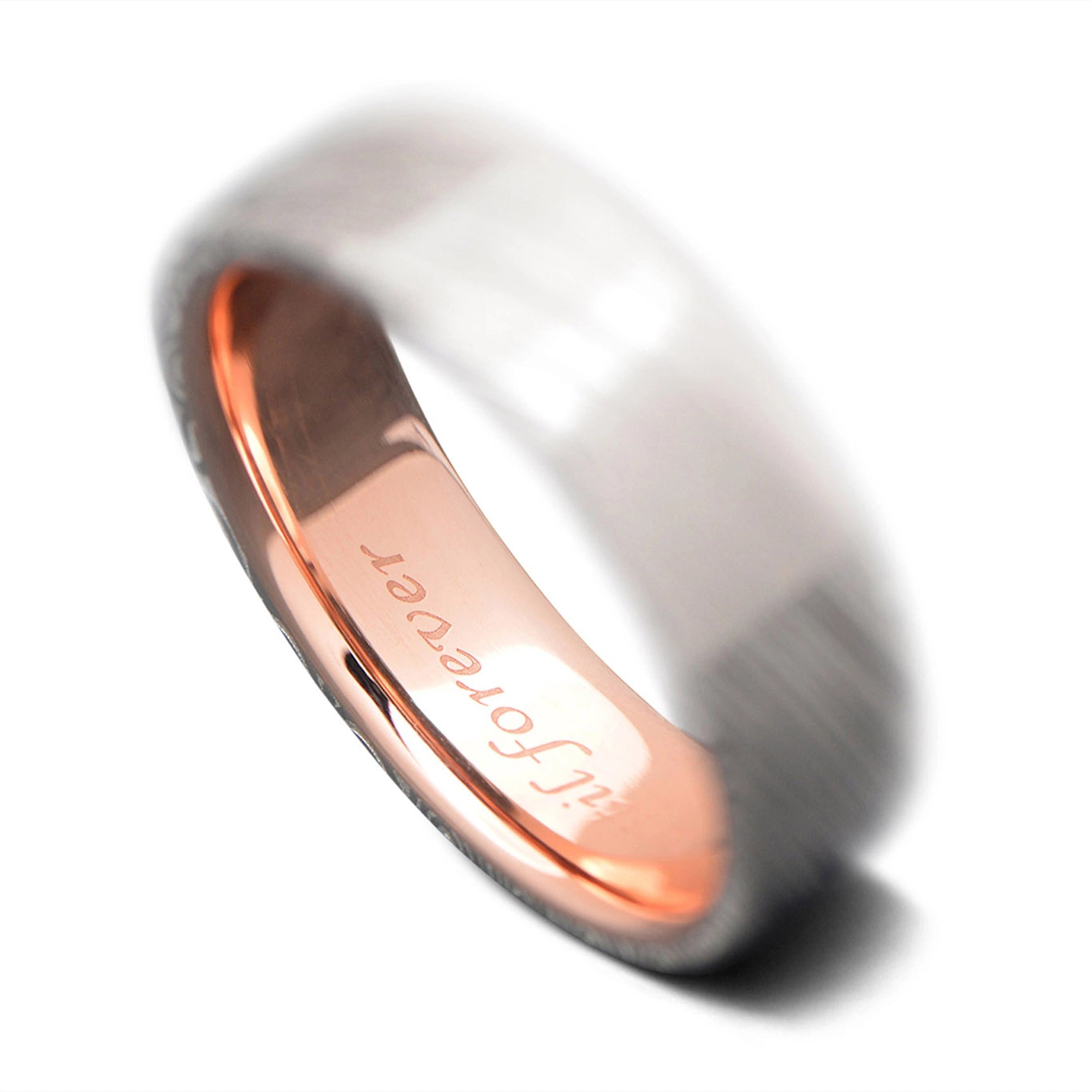 Unique Damascus Men's Wedding Band with Rose Gold Inner Sleeve | 7mm