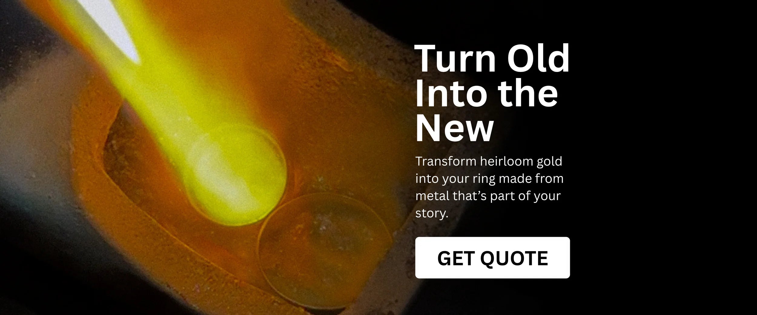 Molten gold being melted to craft a custom wedding ring from heirloom metal, showcasing the transformation process offered by Sesto Synergy.
