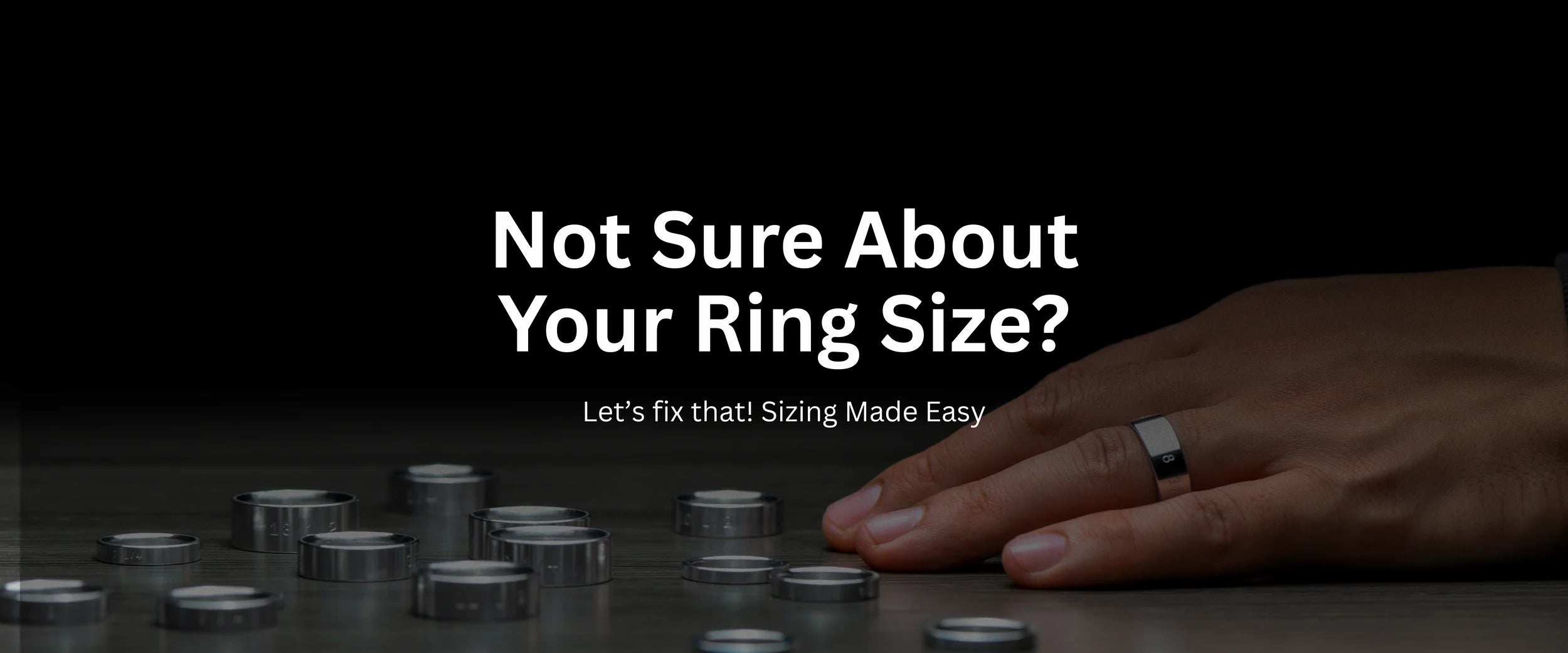Man testing ring fit at home with silver band – promoting free and easy at-home ring sizing solution for custom wedding bands.
