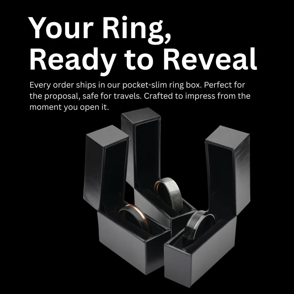Each ring arrives in a sleek, travel-ready box — perfect for proposals and crafted to impress from the moment it’s opened. Minimal, secure, and presentation-ready.