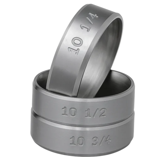 Showing a set of sizers of sizes 10 1/4, 10 1/2 and 10 3/4. 