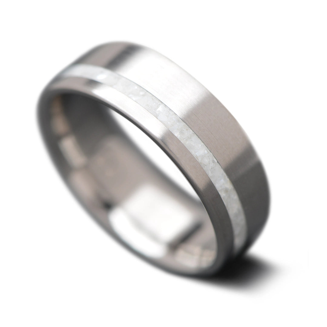 Unique Titanium Men Wedding Band with Mother of Pearl Inlay | 7mm 