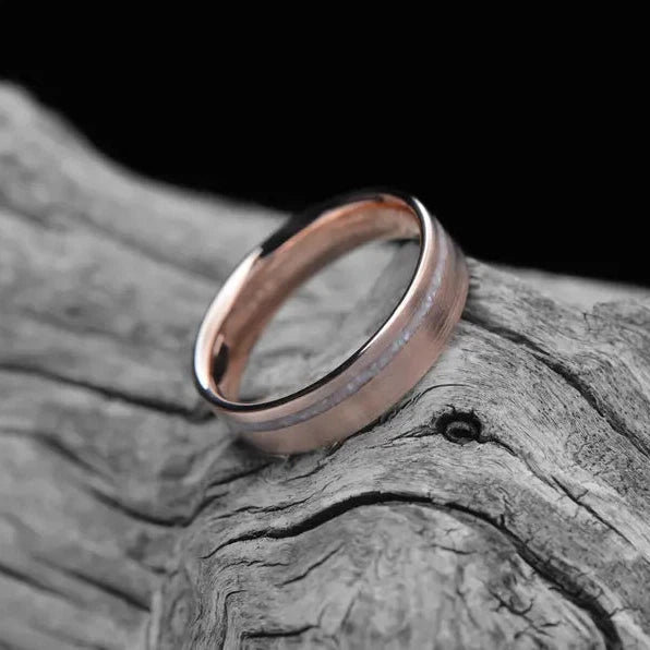 Unique Rose Gold Wedding Band with Mother Of Pearl Inlay | 6mm 