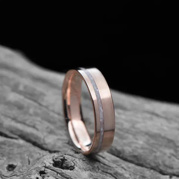 Unique Rose Gold Wedding Band with Mother Of Pearl Inlay | 6mm 