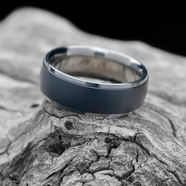 Titanium Men's Wedding Band with Black Zirconium Inlay | 6mm | Domed 