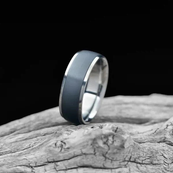 Titanium Men's Wedding Band with Black Zirconium Inlay | 6mm | Domed 