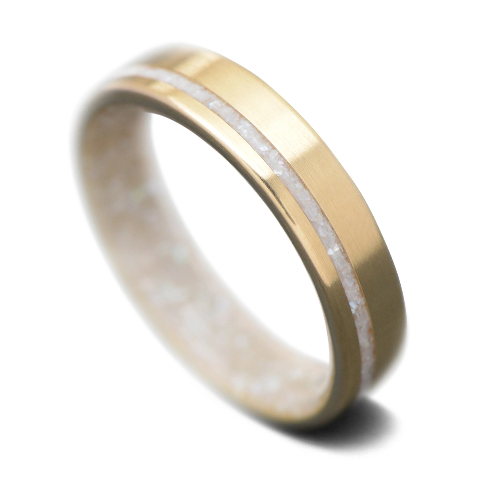 Unique Yellow Gold Wedding Band with Mother Of Pearl | 5mm 