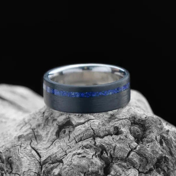 CarbonFiber Ring with Lapis Lazuli Inlay & Titanium Men's Wedding band