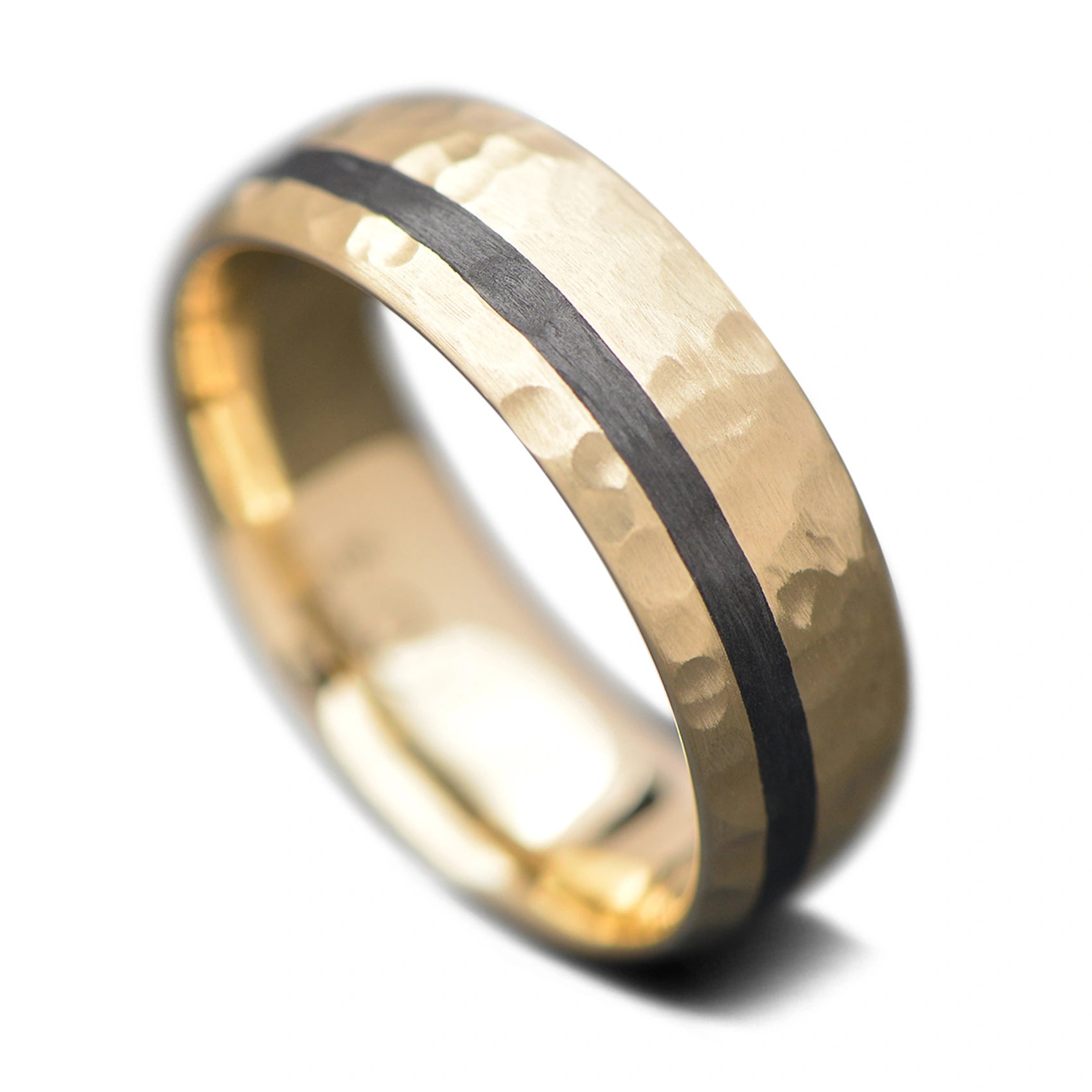 Yellow Gold Ring with CarbonFiber Inlay | 7mm | Men's Wedding Band