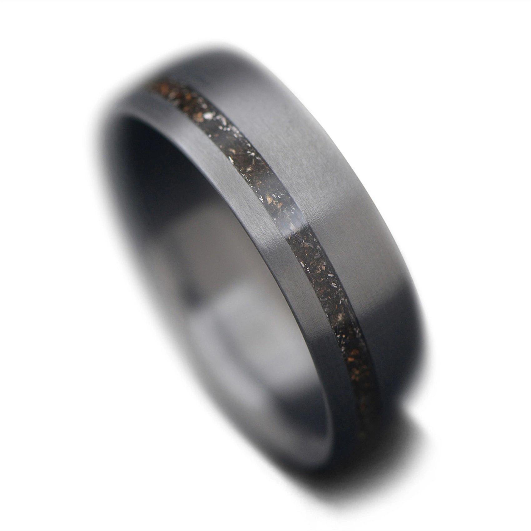 Black Zirconium ring with Meteorite Inlay | Mens Wedding Band | Free Engraing