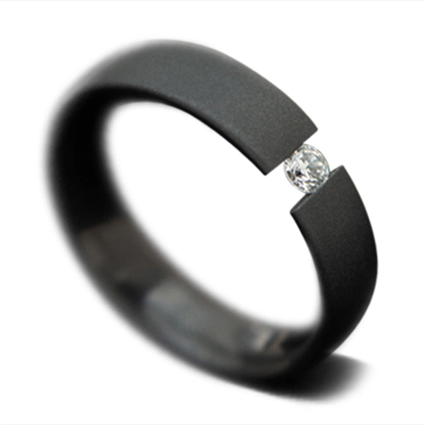 Black Zirconium Engagement Ring Tension Set Diamond Stone | 5mm     0.1 Carats - GH Color - SI1 Clarity