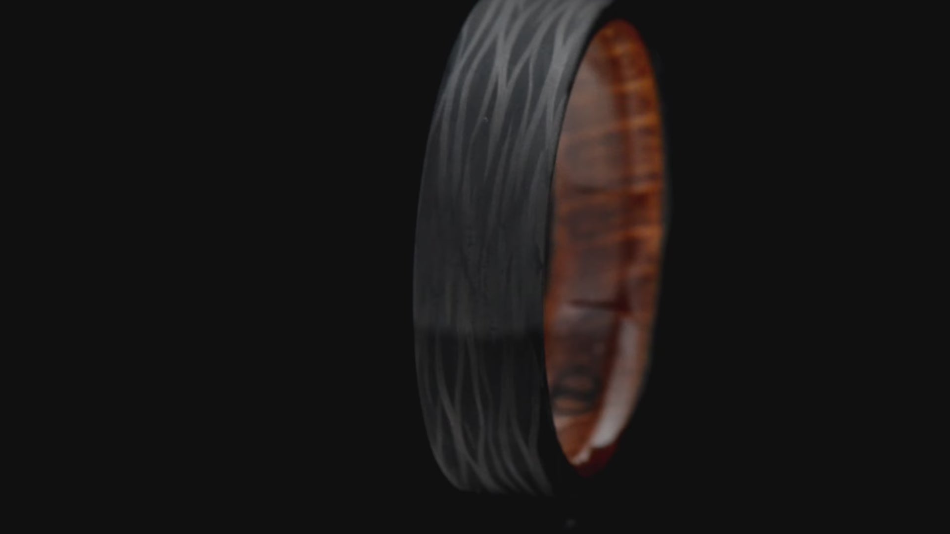Carbon Fiber Wave ring with Whiskey Barrel Oak | Men's Wedding Band