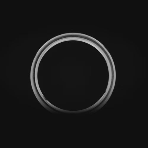 14KW womens wedding band with central meteorite inlay, 2mm flat brushed custom ring, free engraving available