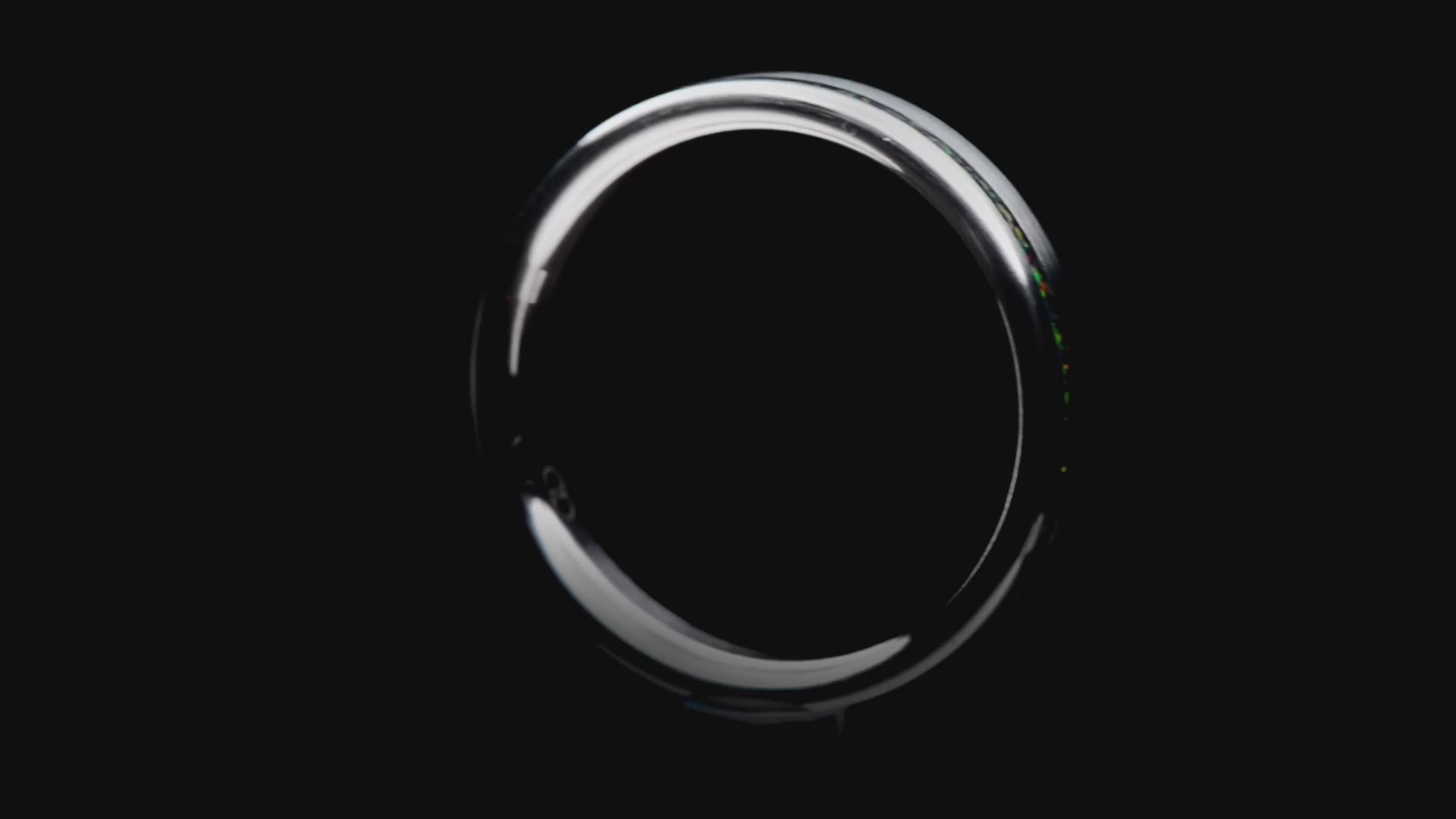 Video of Titanium Core ring with  Black Fire Opal inlay, 4mm -THE SHIFT