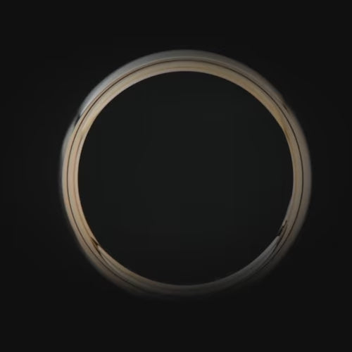 14K yellow gold mens wedding band with custom inlay, featuring a central emerald inlay, brushed domed design, 6mm width, free engraving available.