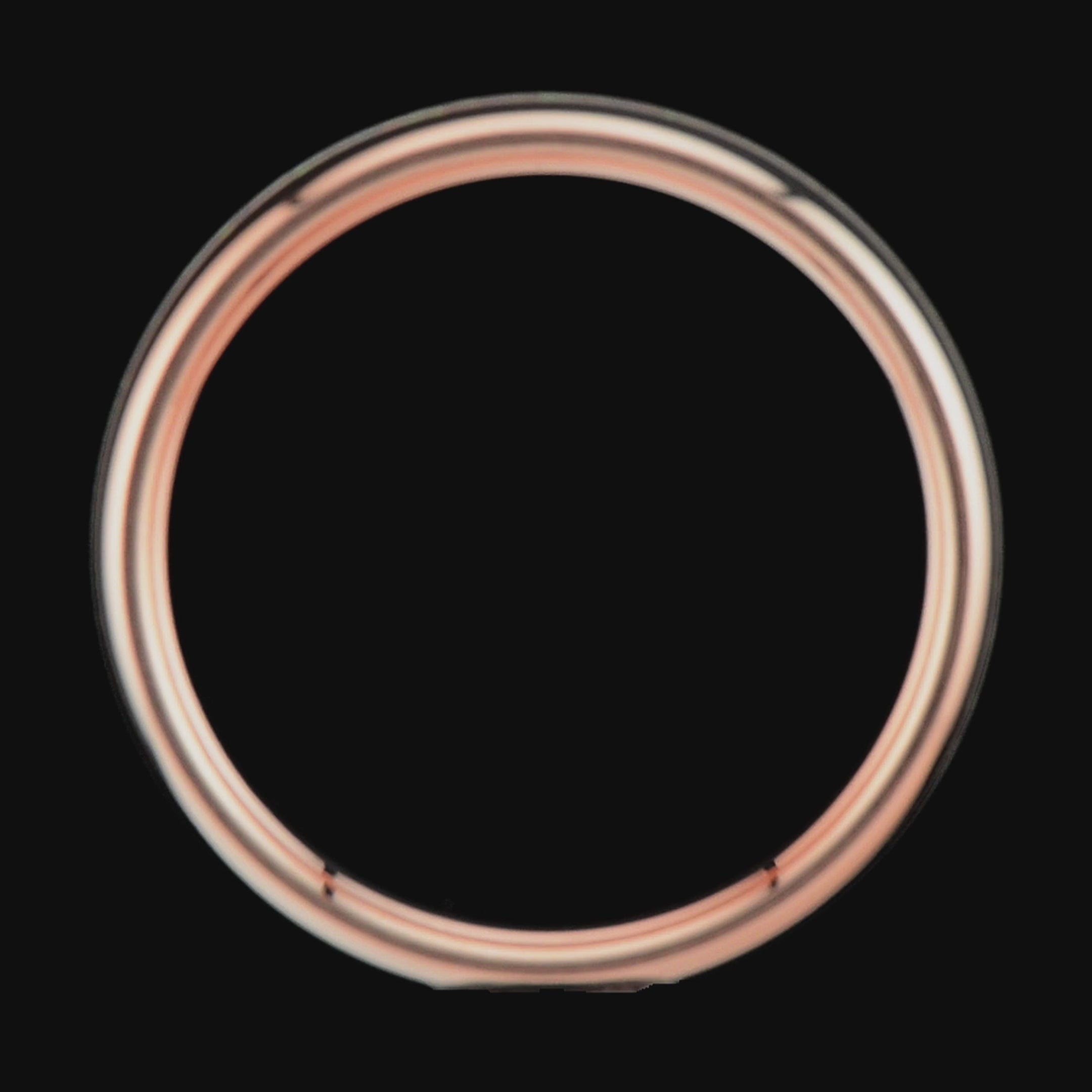 Polished domed 6mm 10K rose gold men’s wedding band with central pearl opal inlay and custom engraving option
