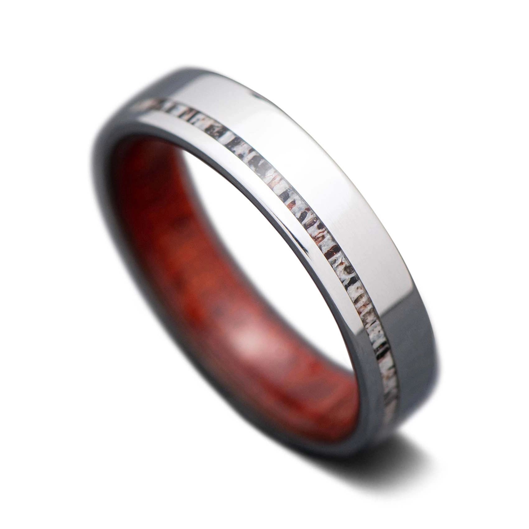Titanium Core Ring with Deer Antler inlay and Bloodwood inner sleeve, 5mm -THE SHIFT