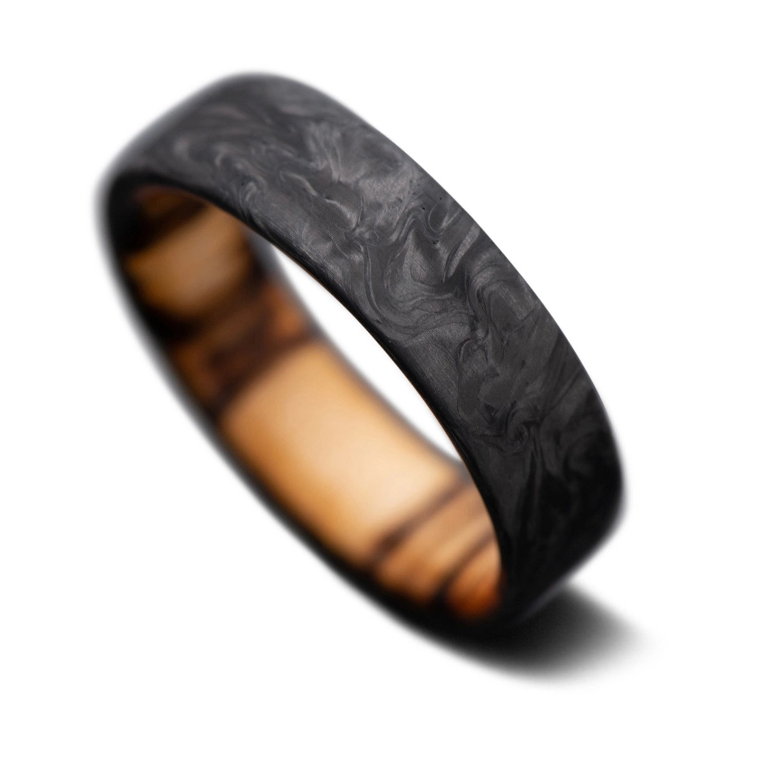 Forged Carbon Fiber Ring with Silver Birch Sleeve, Men's Wedding Band 