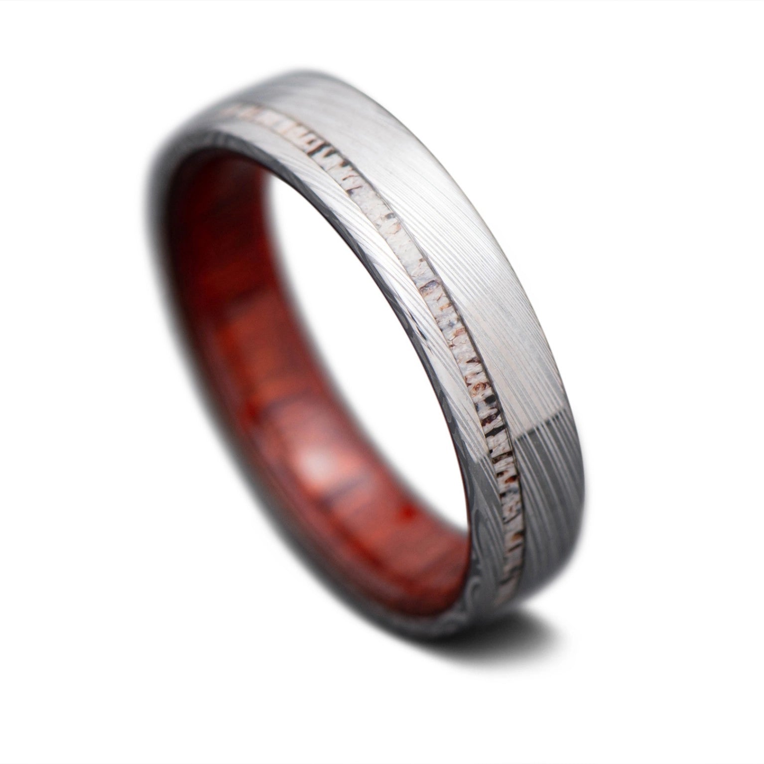 Heimskringla Ring with Deer Antler inlay and Bloodwood inner sleeve, 5mm -THE MEMOIR