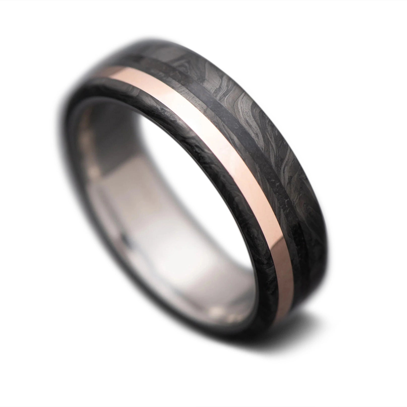 CarbonForged Core Ring with  Black Onyx, Rose Gold inlay and Titanium inner sleeve, 7mm - THE ODYSSEY
