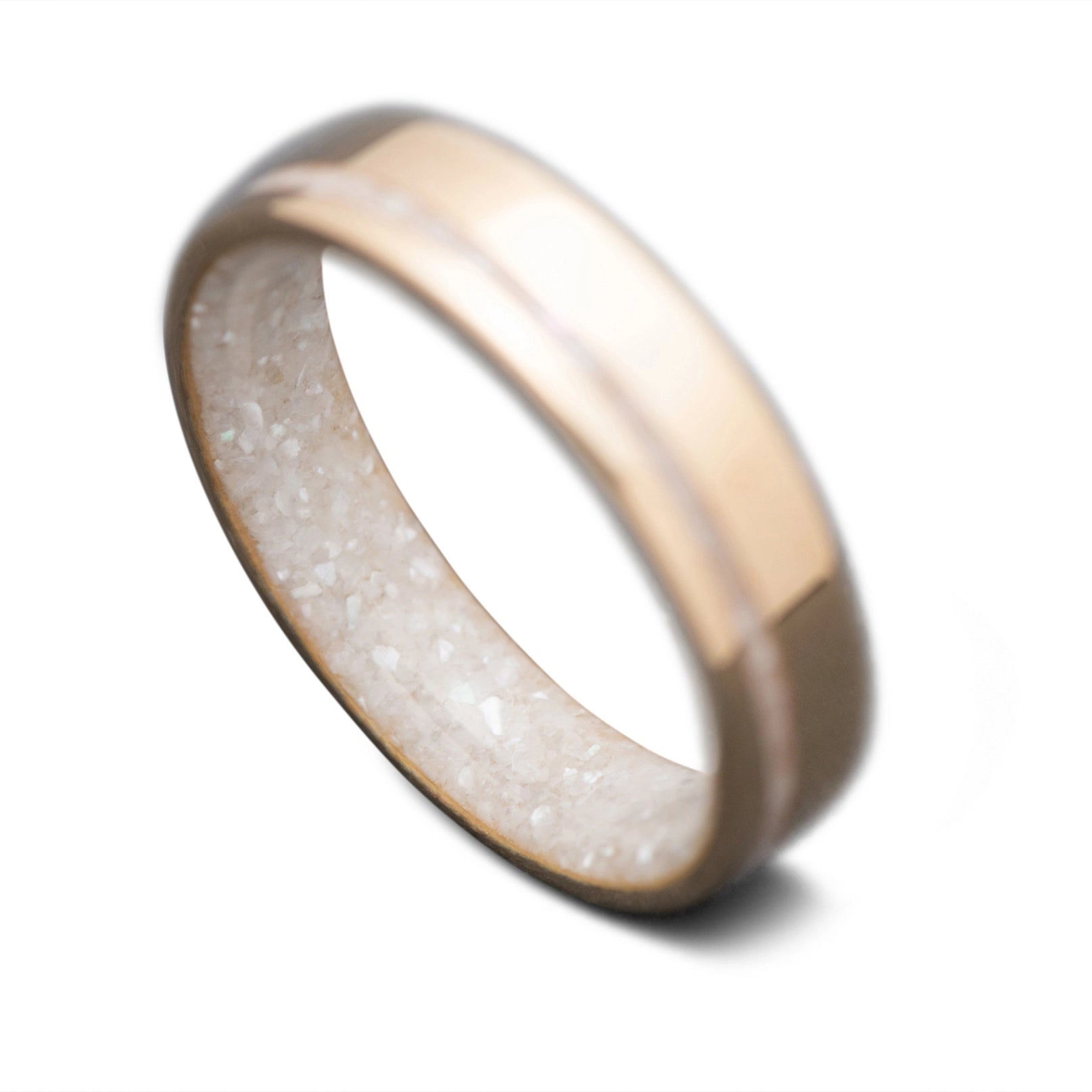 Unique Yellow Gold Wedding Band with Mother Of Pearl | 5mm 