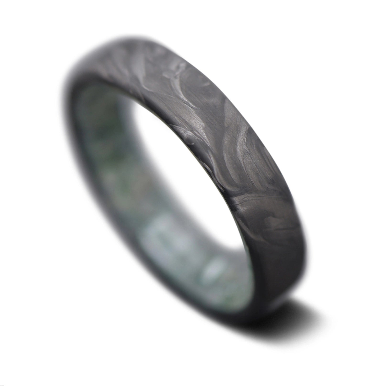 Forged Carbon Fiber Ring with Moss Agate Sleeve | Men's Wedding Band 