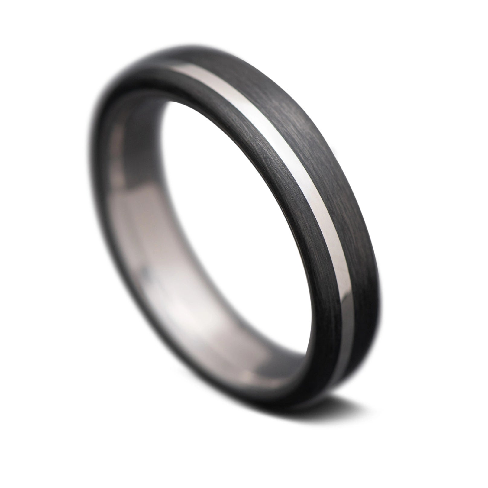Carbon Fiber Ring with White Gold Inlay and Titanium Men Wedding band