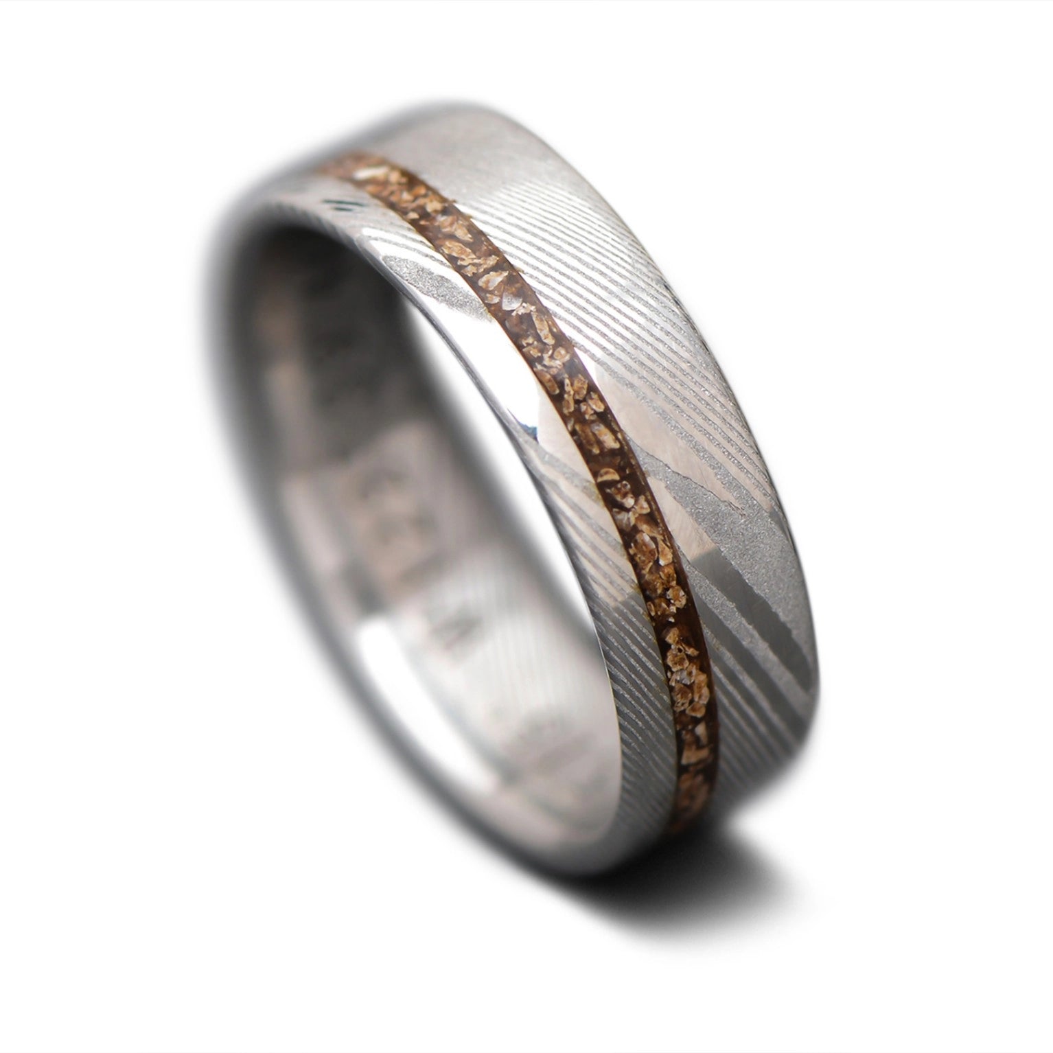 Damascus Men's Wedding Band with Triceratops Inlay | 7mm | Flat 