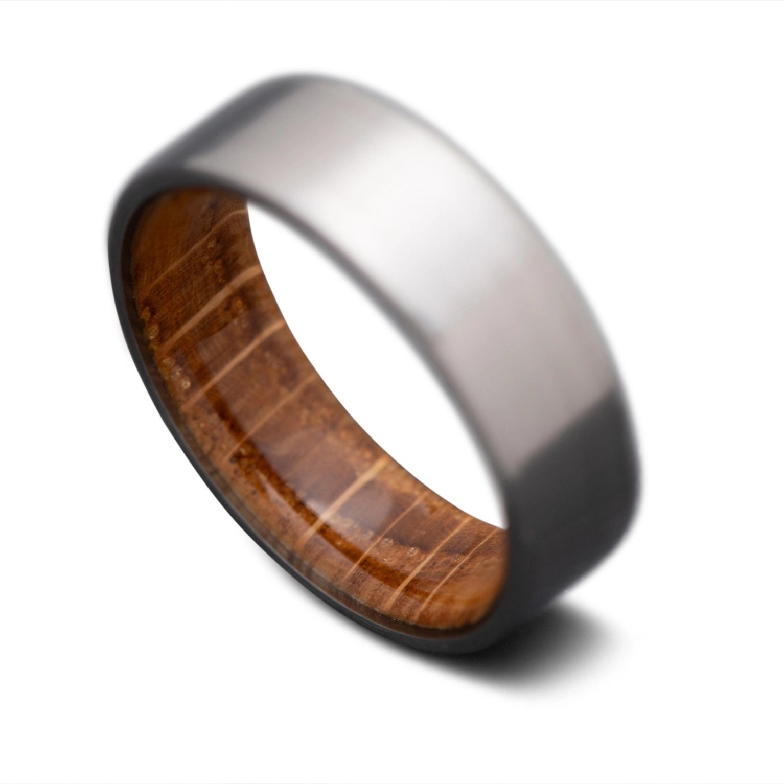 Back of Titanium Core ring with Whiskey Barrel Oak inner sleeve, 7mm -THE TITAN