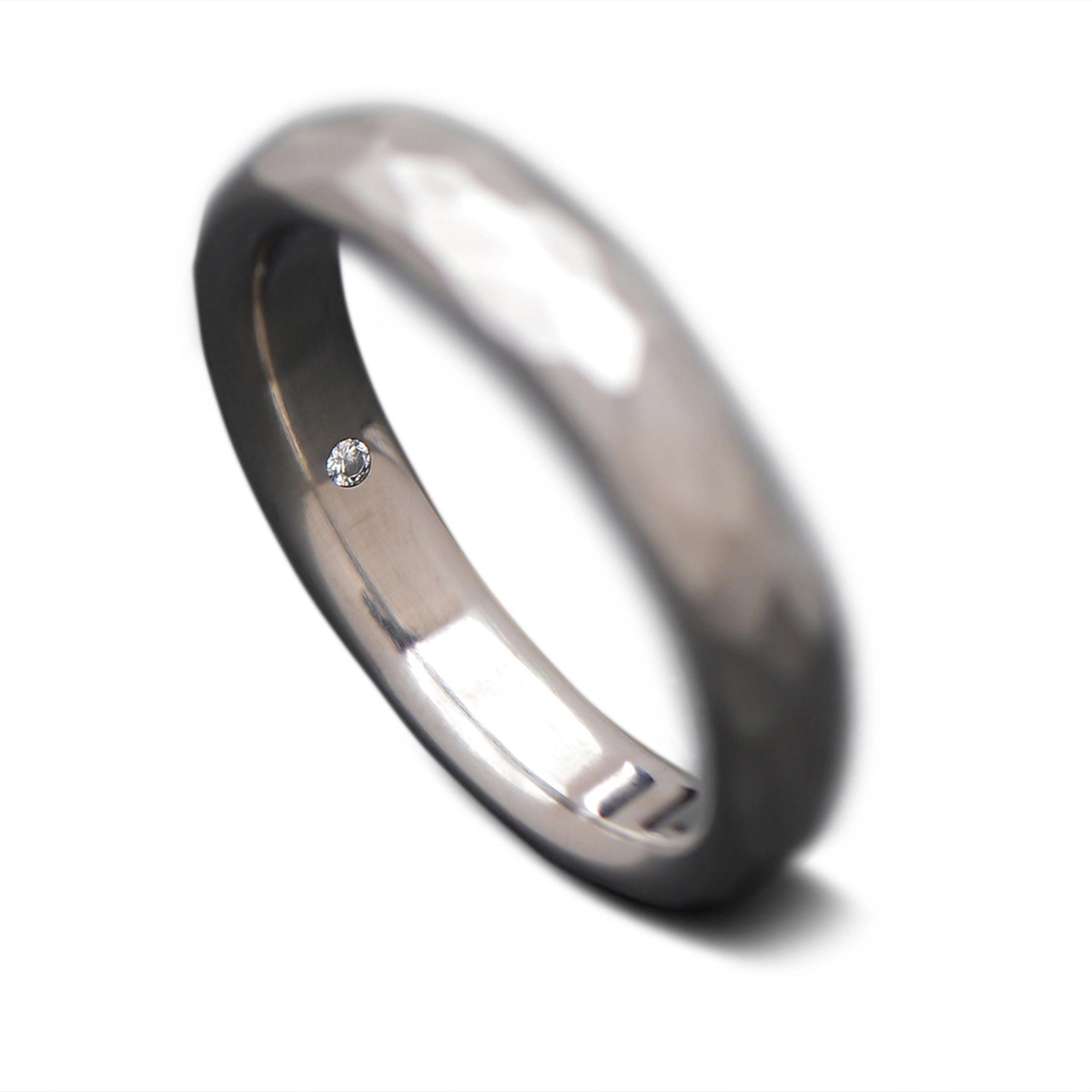 Back of Titanium Core slim ring with Domed, Flat profile and  Faceted, polished finish, 4mm -THE TITAN