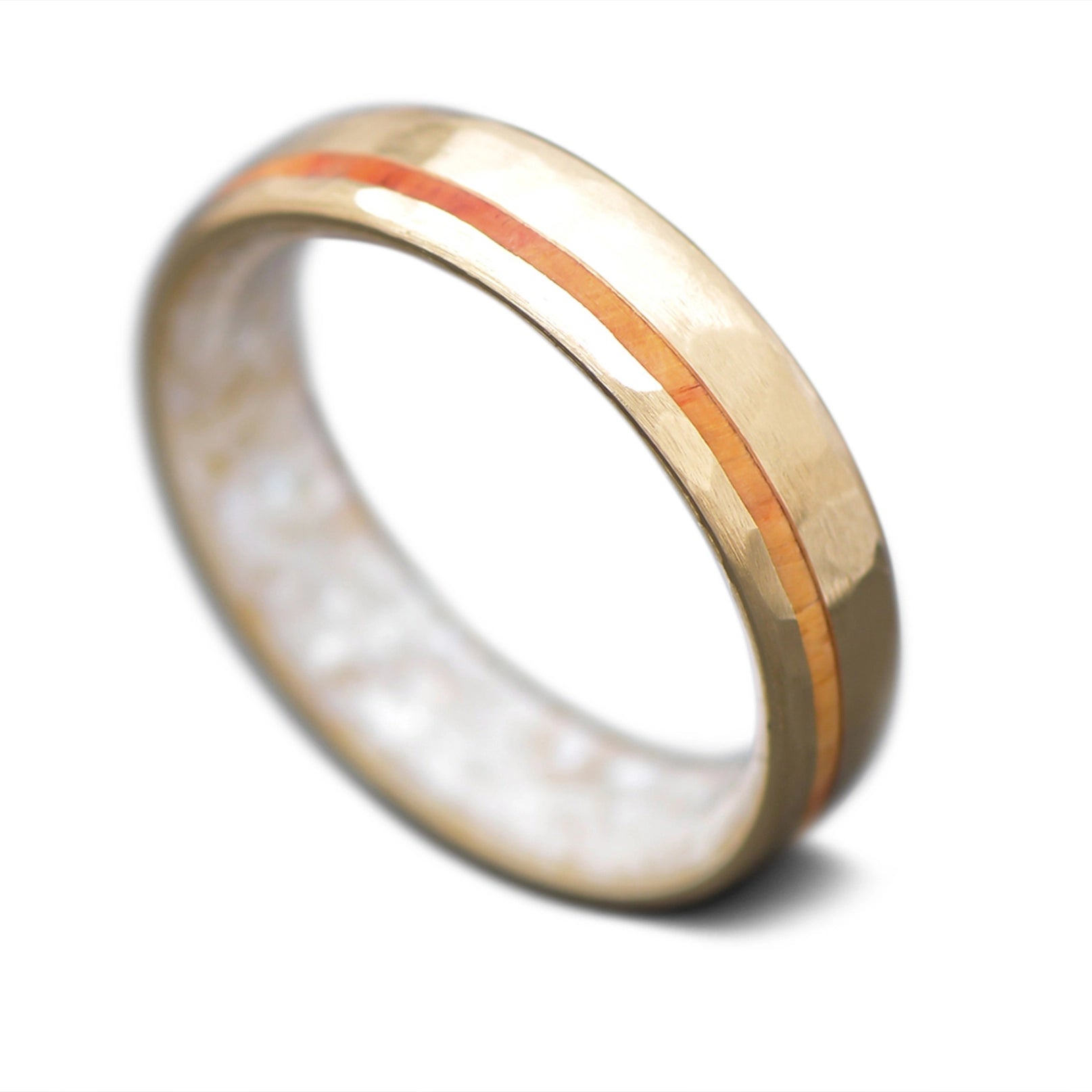 Yellow Gold Ring with Tulipwood inlay and Pearl inner sleeve, 5mm -THE COMMITMENT