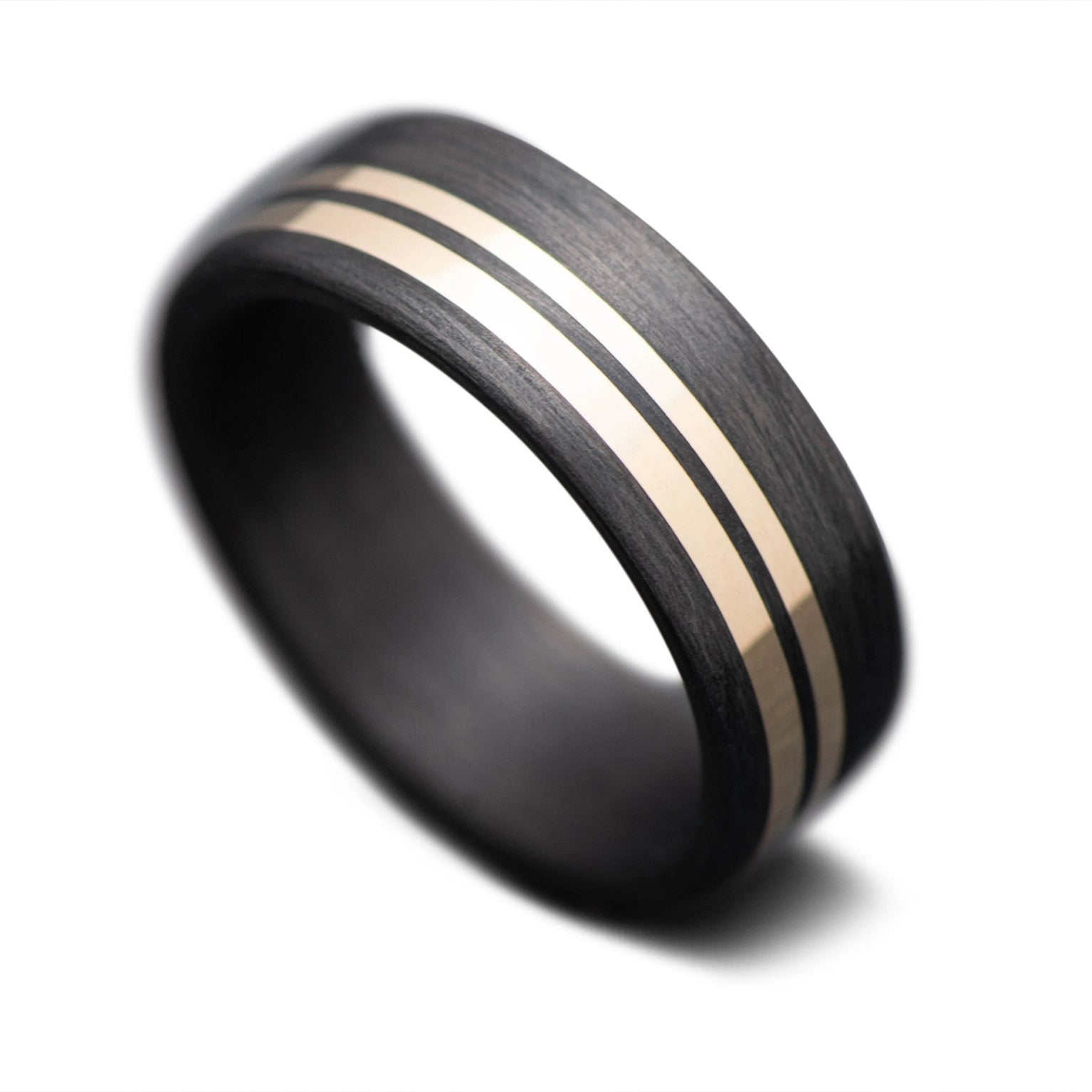 Carbon Fiber Ring with 14KYellow Gold Inlays | Men's Wedding Band