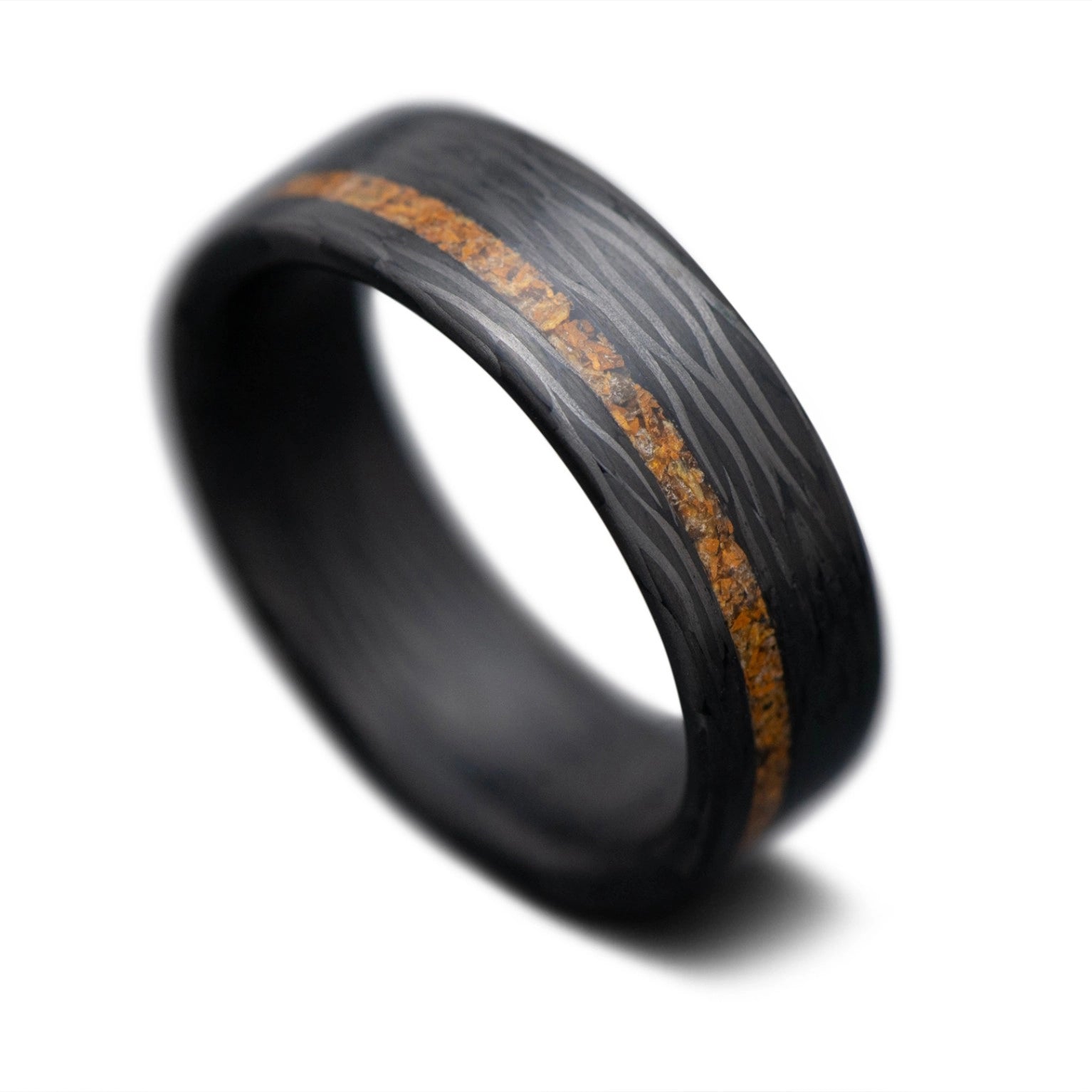 Carbon Fiber Wave ring with Tigers Eye Inlay | Men's Wedding Band
