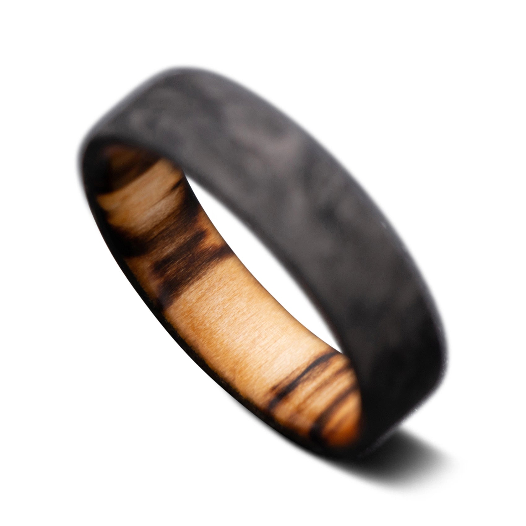 Forged Carbon Fiber Ring with Silver Birch Sleeve, Men's Wedding Band 